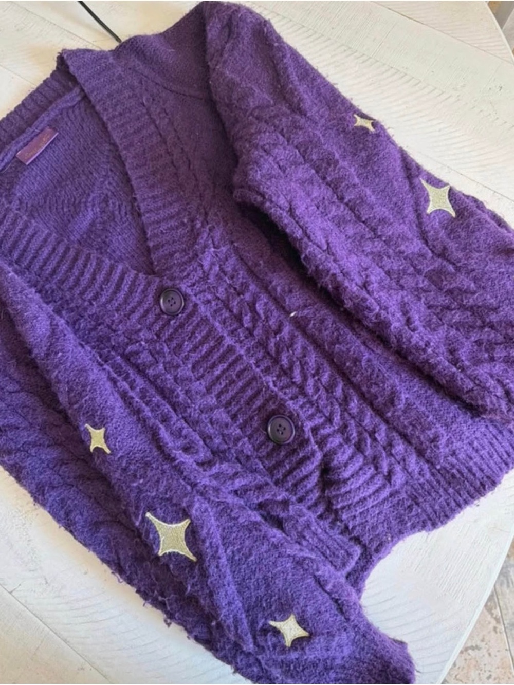 Taylor Swift Purple Star Appliqué Cable Cardigan